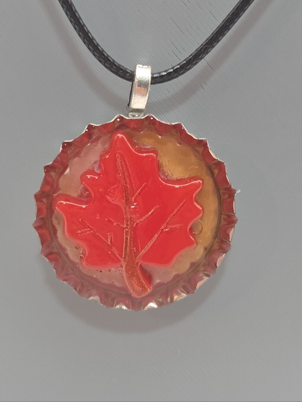 Handmade Maple Leaf Bottle Cap Pendant Necklace